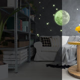 Glow In The Dark Full Moon And Star Wall Sticker - Bedroom Ceiling Decoration Large Glowing Decal - Decords