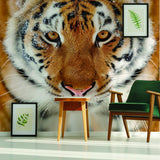 Tiger Wallpaper Stick And Peel Decal - 3d Orange Head Removable Wall Paper Sticker - Decords