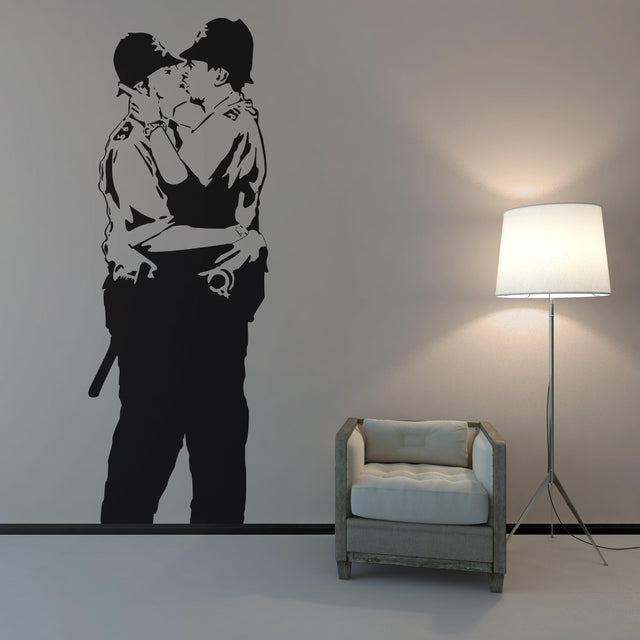 Banksy Police Kissing Wall Sticker - Street Art Peel and Stick Vinyl Decal - Decords