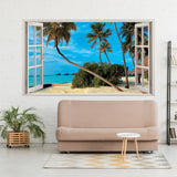 3d Window Beach View Wall Sticker - Removable Bedroom Ocean Scene Vinyl Room Decal - Decords