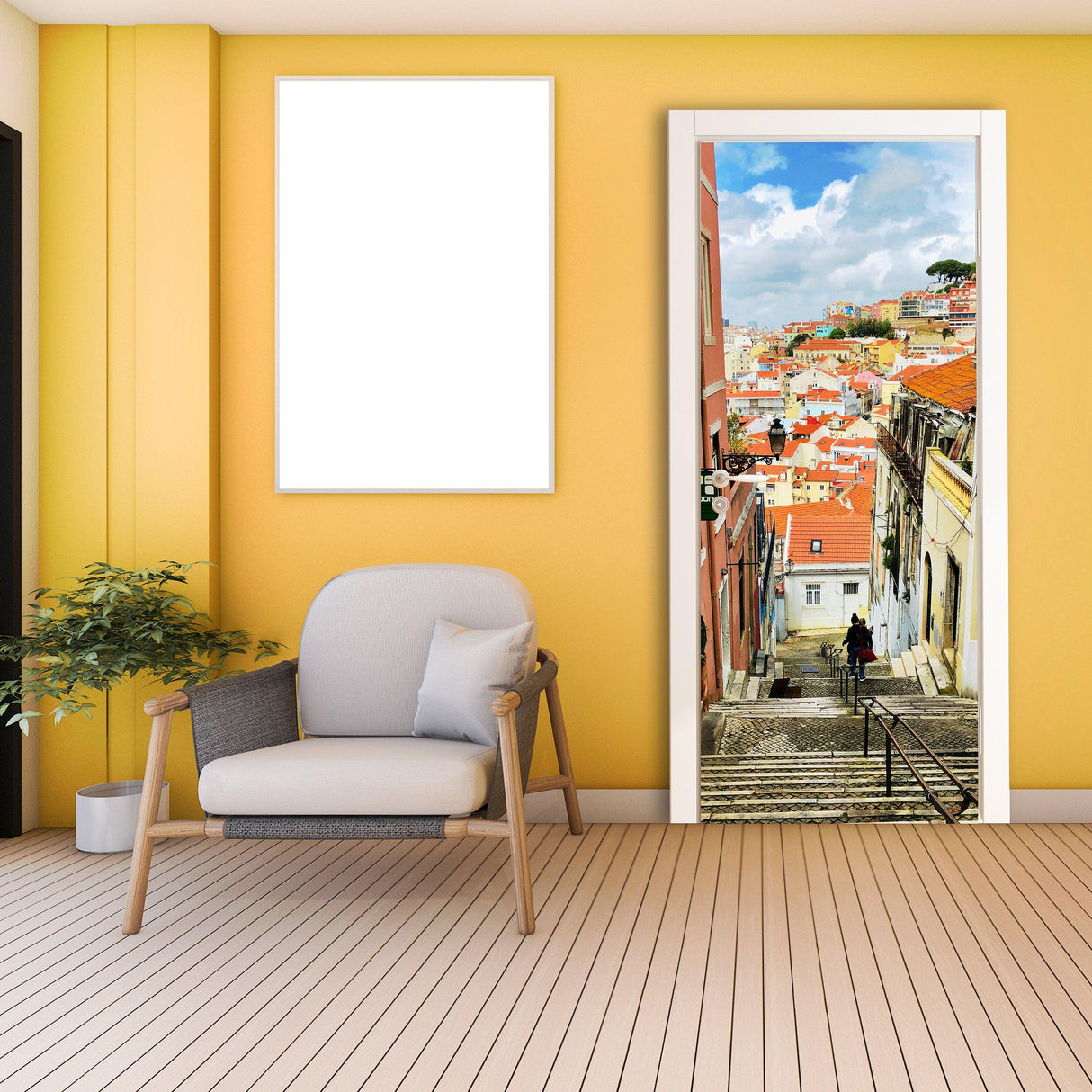 3d Door Cover Sticker - Street Wallpaper Front Door Mural Wall Decal - Decords