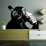 Banksy Monkey With Headphones Wall Sticker - Large Bansky Thinking Dj Chimp Vinyl Decal - Decords