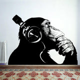 Banksy Monkey With Headphones Wall Sticker - Large Bansky Thinking Dj Chimp Vinyl Decal - Decords