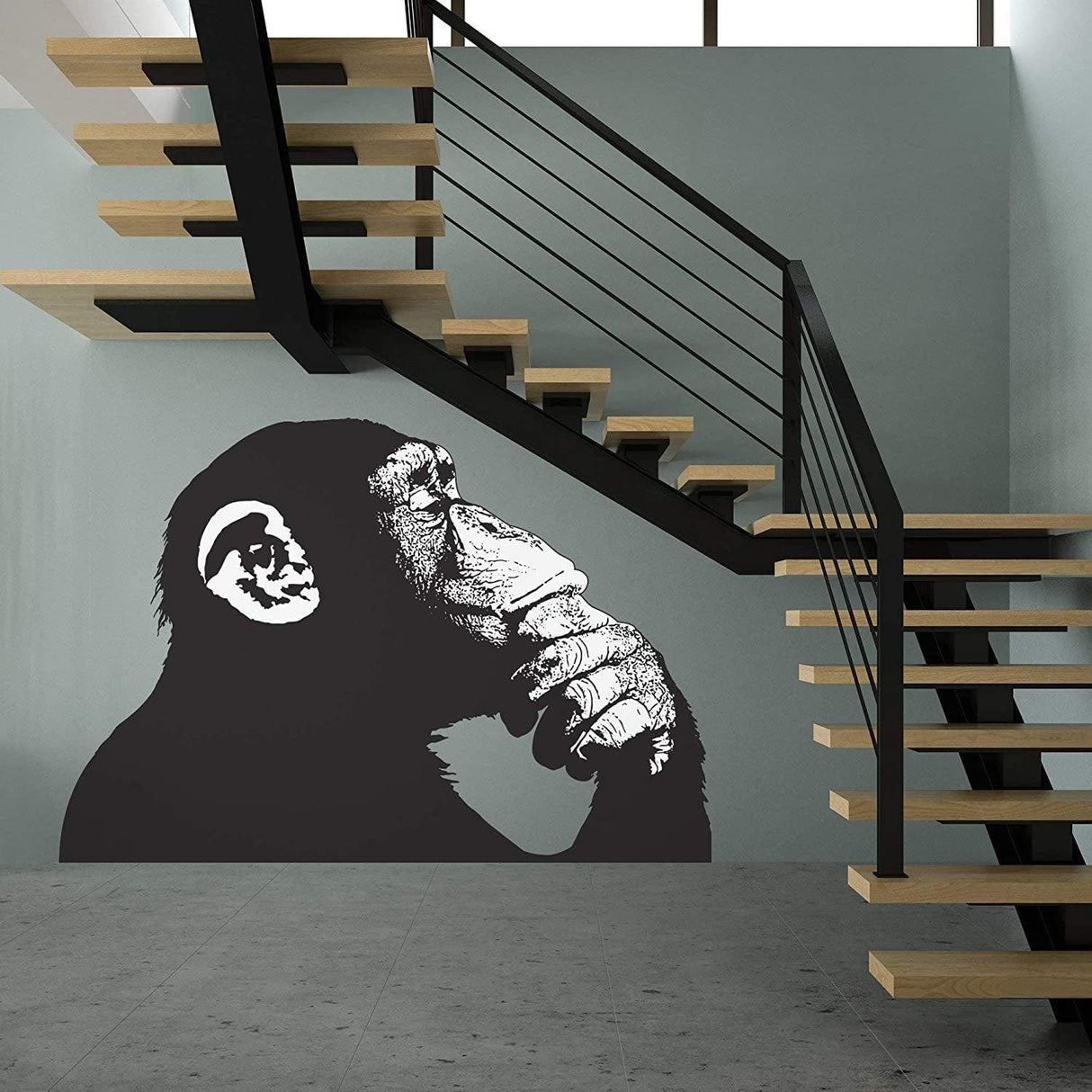 Banksy Monkey With Headphones Wall Sticker - Large Bansky Thinking Dj Chimp Vinyl Decal - Decords