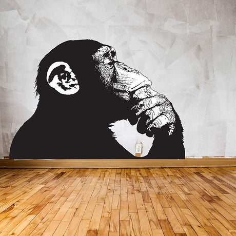 Banksy Monkey With Headphones Wall Sticker - Large Bansky Thinking Dj Chimp Vinyl Decal - Decords