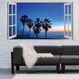 3d Window Beach View Wall Sticker - Removable Bedroom Ocean Scene Vinyl Room Decal - Decords