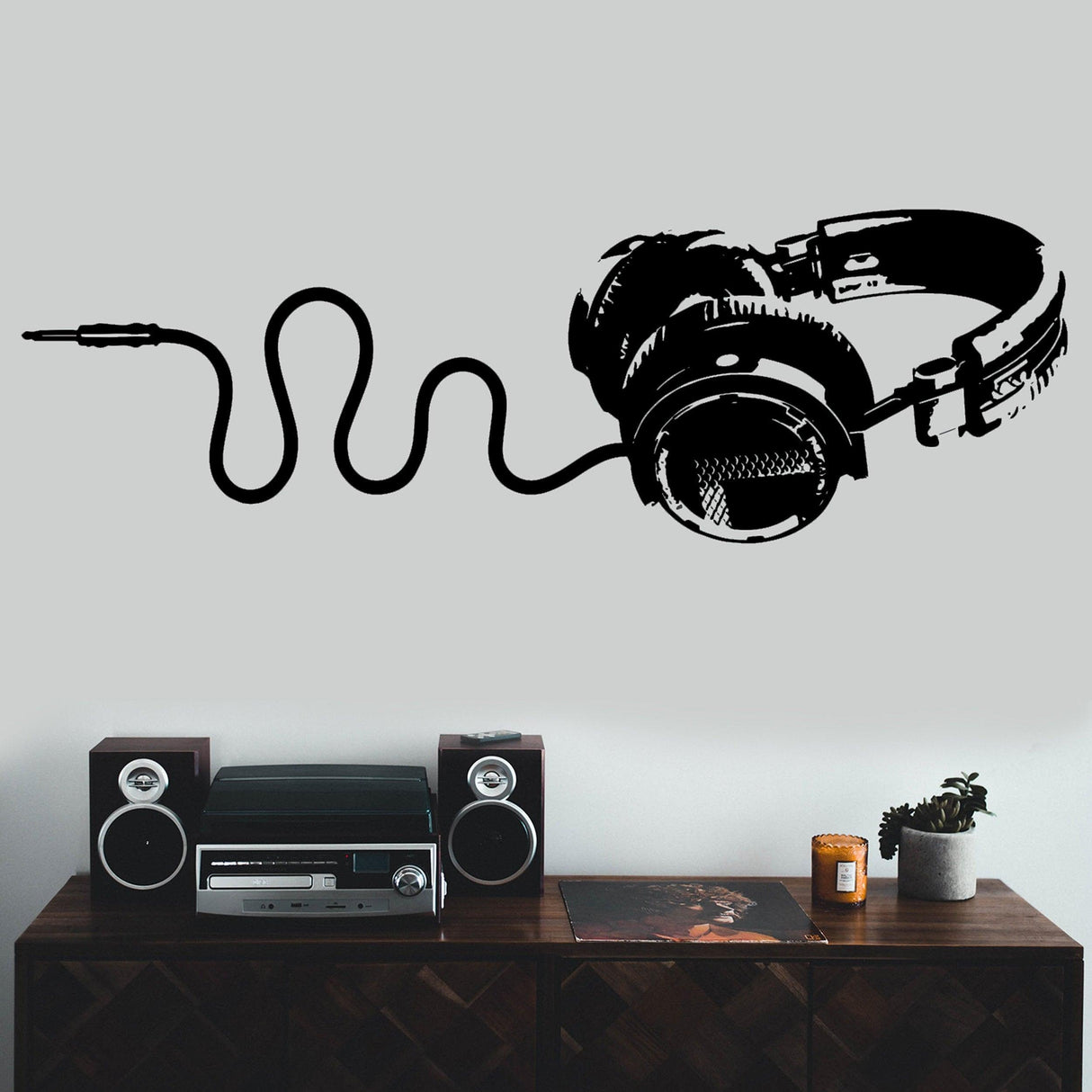 Music Wall Decal Decor - Vinyl Dj Headphones Sticker For Teen Boy Room - Decords