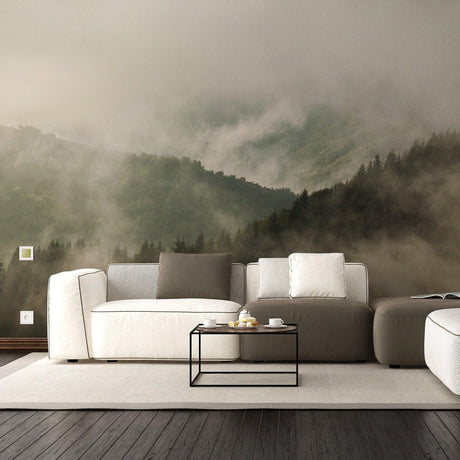 Foggy Forest Wallpaper Decal - Landscape Tree Wall Paper Mural Self Peel And Stick Sticker - Decords