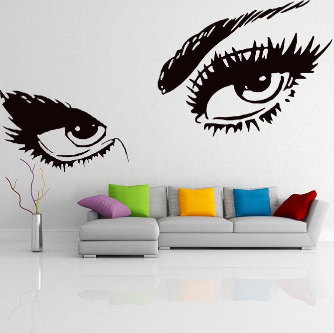 Woman Eyes Sticker Bedroom Wall Decor For Women - Female Eye Lash Beautiful Room Eyebrow Decal - Decords