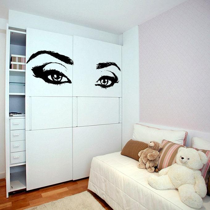 Woman Eyes Sticker Bedroom Wall Decor For Women - Female Eye Lash Beautiful Room Eyebrow Decal - Decords