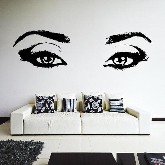 Woman Eyes Sticker Bedroom Wall Decor For Women - Female Eye Lash Beautiful Room Eyebrow Decal - Decords