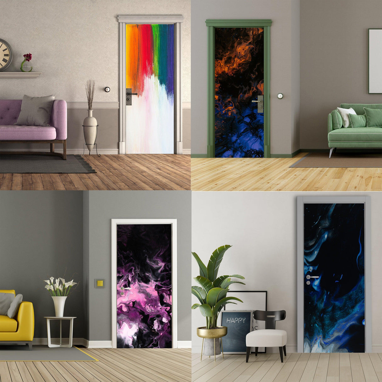 3d Door Cover Sticker - Abstract Wallpaper Front Door Mural Wall Decal - Decords