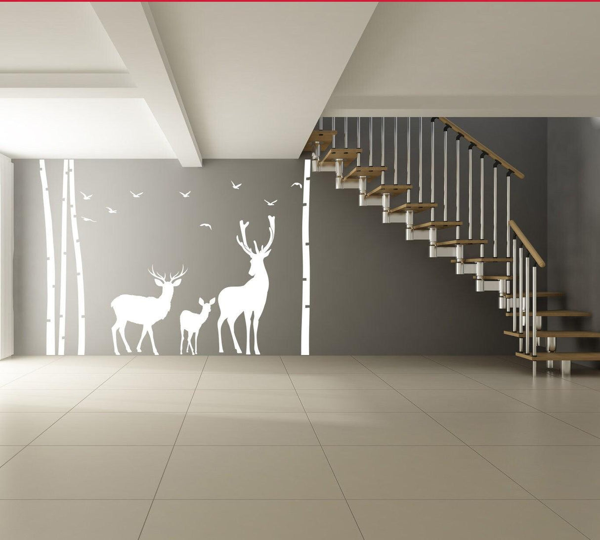 Deer & Moose Wildlife Wall Decal - Birch Tree Forest Vinyl Sticker, Perfect for Nursery and Kids Room - Decords