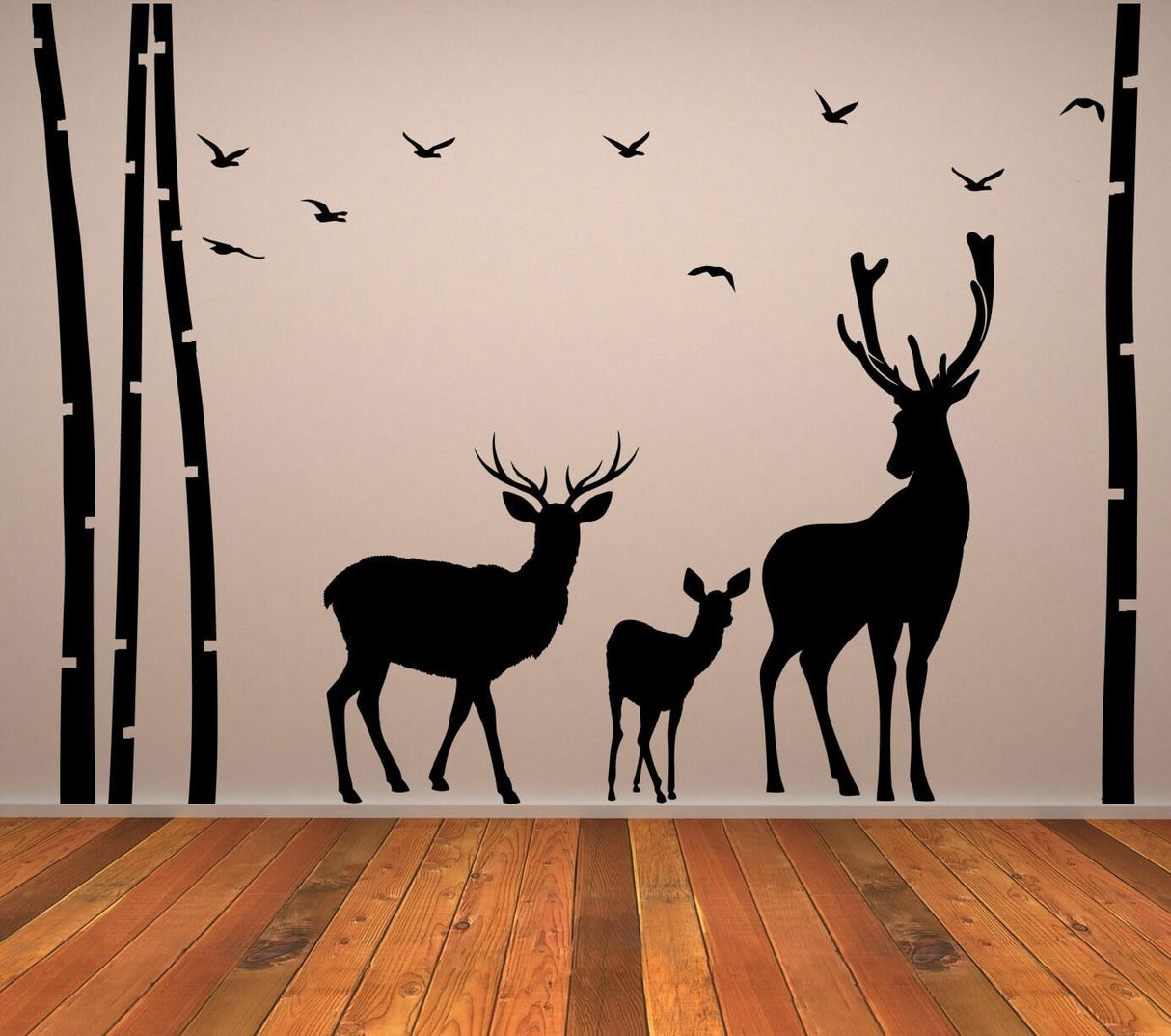 Deer & Moose Wildlife Wall Decal - Birch Tree Forest Vinyl Sticker, Perfect for Nursery and Kids Room - Decords