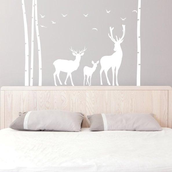 Deer Wildlife Wall Decal - Birch Tree Forest Moose Vinyl Sticker For Nursery Baby Kid Room Decor - Decords