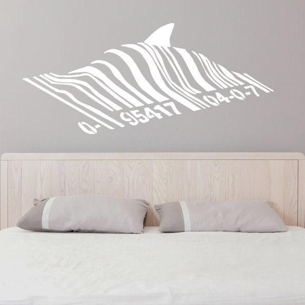 Banksy Barcode Shark Wall Vinyl Sticker - The Glow In Dark Street Art Graffiti Night Decal For Kids Room - Decords