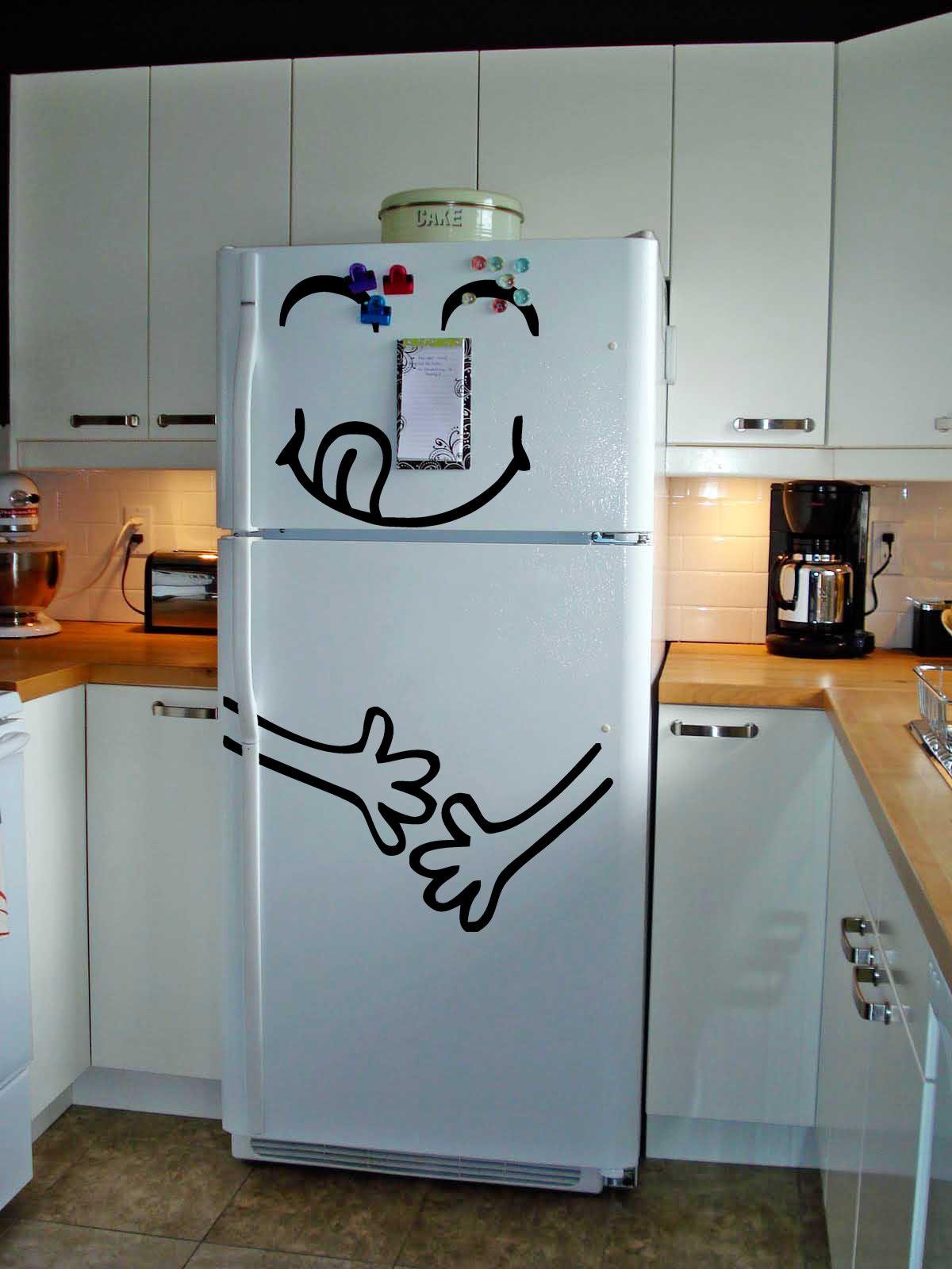 Funny Happy Face Refrigerator Decal - Fridge Door Smile Vinyl Sticker For Kitchen Decor - Decords