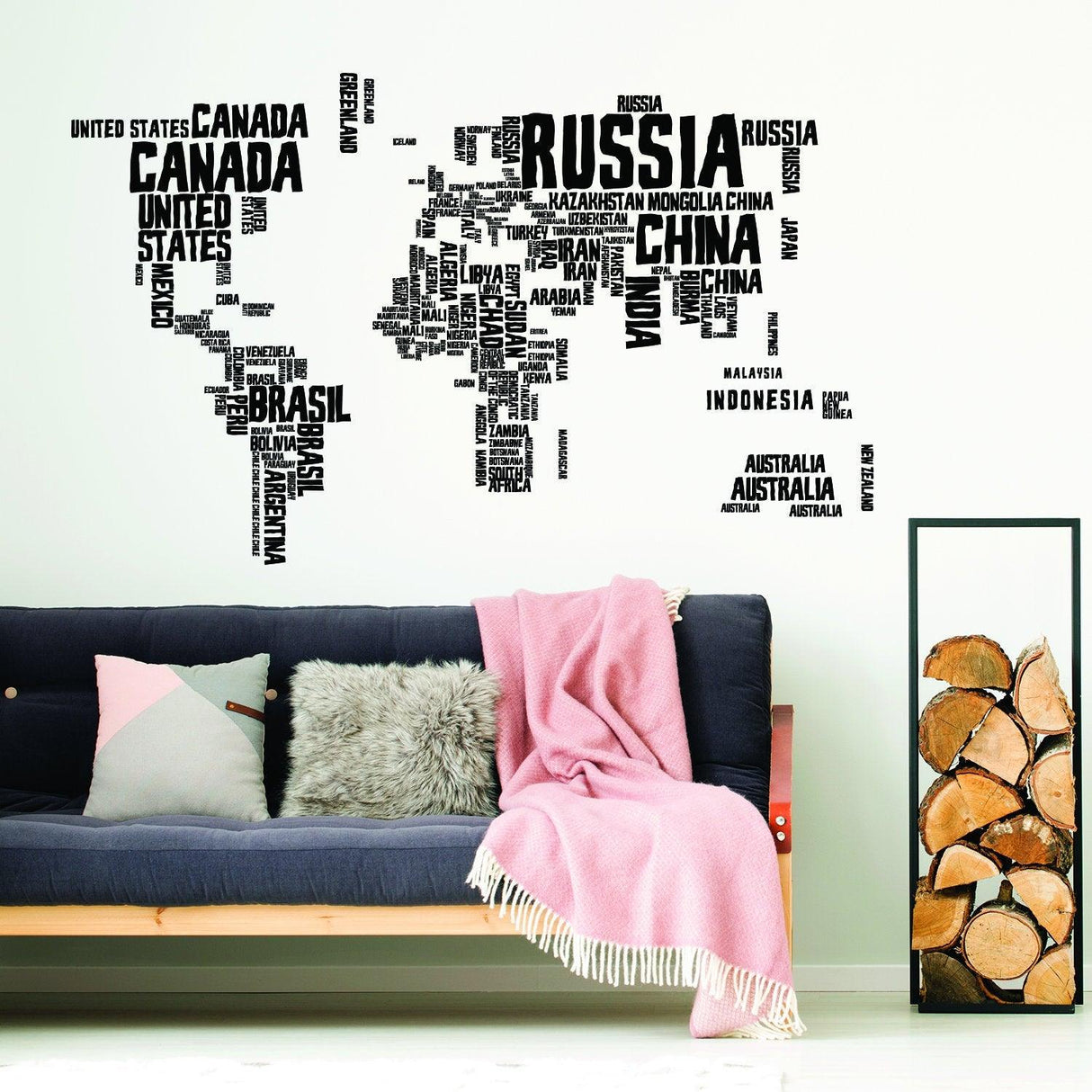 World Map Wall Decal - Large Vinyl Sticker Of The Giant Travel Globe For Bedroom Living Room Decor - Decords