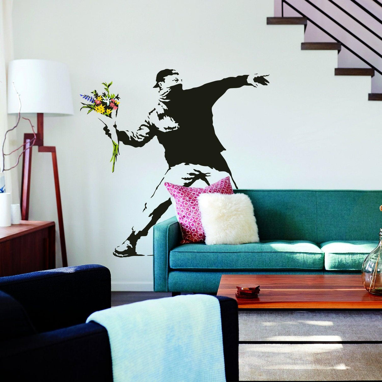 Banksy Flower Thrower Wall Decal - Street Art Graffiti Vinyl Decor Sticker - Decords