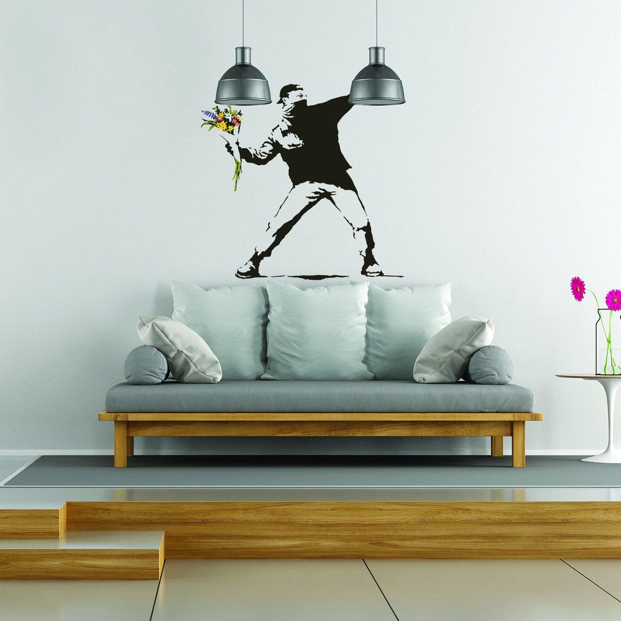 Banksy Flower Thrower Wall Decal - Street Art Graffiti Vinyl Decor Sticker - Decords