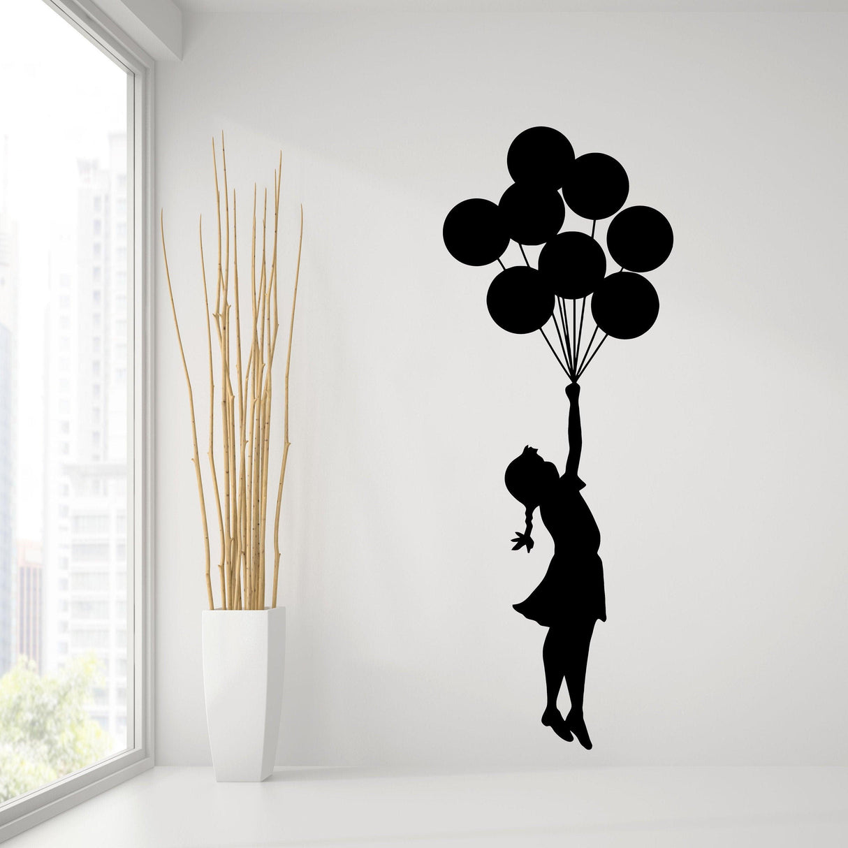 Banksy Girl With Balloons Wall Decal - Bansky Street Art Graffiti Air Ballon Vinyl Sticker For Wall - Decords