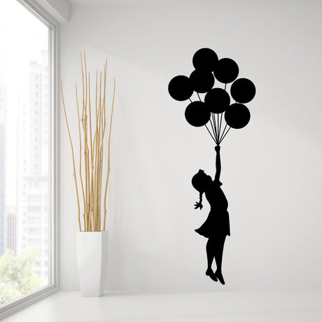 Banksy Girl With Balloons Wall Decal - Bansky Street Art Graffiti Air Ballon Vinyl Sticker For Wall - Decords