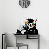 Banksy Monkey With Headphones Wall Sticker - Large Bansky Thinking Dj Chimp Vinyl Decal - Decords