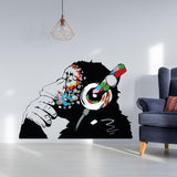 Banksy Monkey With Headphones Wall Sticker - Large Bansky Thinking Dj Chimp Vinyl Decal - Decords