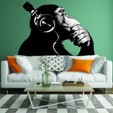 Banksy Monkey With Headphones Wall Sticker - Large Bansky Thinking Dj Chimp Vinyl Decal - Decords