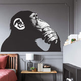 Banksy Monkey With Headphones Wall Sticker - Large Bansky Thinking Dj Chimp Vinyl Decal - Decords