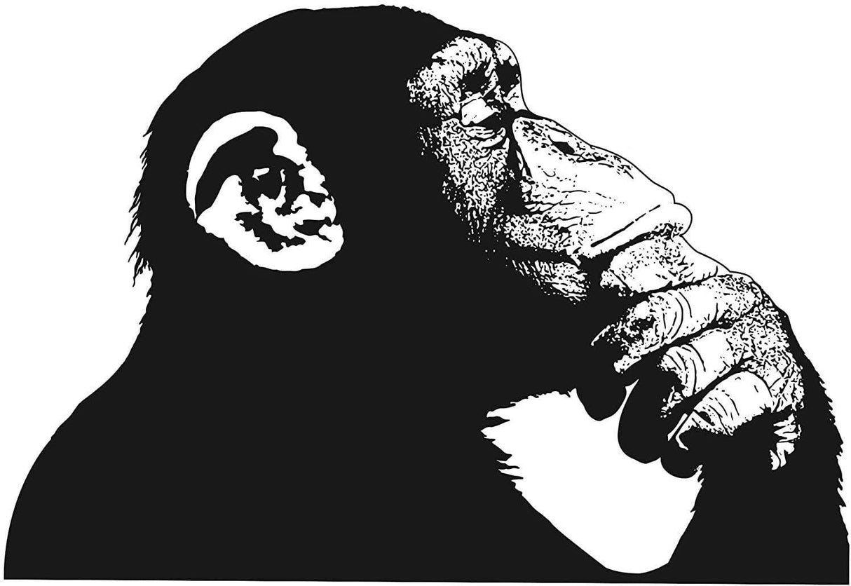 Banksy Monkey With Headphones Wall Sticker - Large Bansky Thinking Dj Chimp Vinyl Decal - Decords