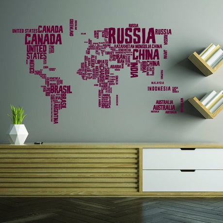 World Map Wall Decal - Large Vinyl Sticker Of The Giant Travel Globe For Bedroom Living Room Decor - Decords