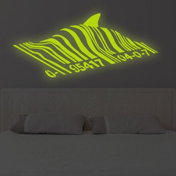 Banksy Barcode Shark Wall Vinyl Sticker - The Glow In Dark Street Art Graffiti Night Decal For Kids Room - Decords