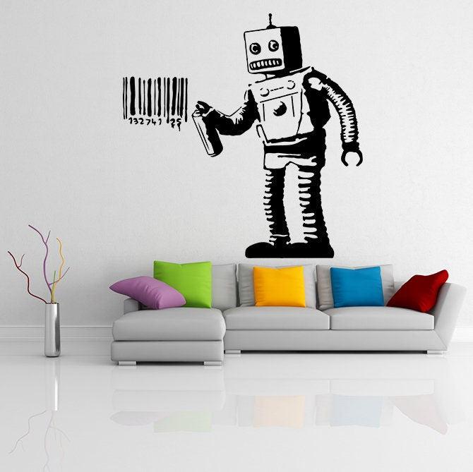 Banksy Barcode Robot Wall Vinyl Sticker - Street Art Graffiti Machine Decal - Decords