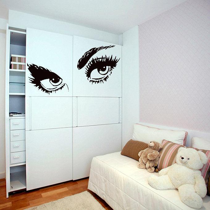 Woman Eyes Sticker Bedroom Wall Decor For Women - Female Eye Lash Beautiful Room Eyebrow Decal - Decords