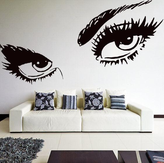 Woman Eyes Sticker Bedroom Wall Decor For Women - Female Eye Lash Beautiful Room Eyebrow Decal - Decords