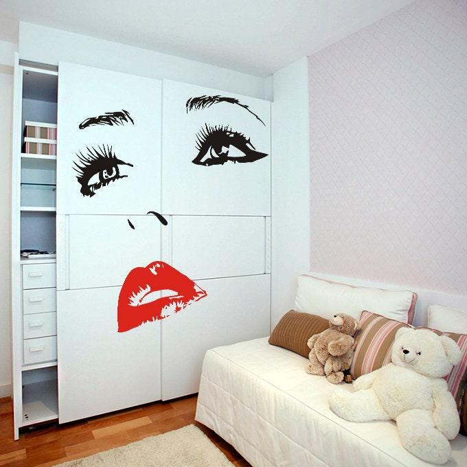 Woman Eyes Sticker Bedroom Wall Decor For Women - Female Eye Lash Beautiful Room Eyebrow Decal - Decords