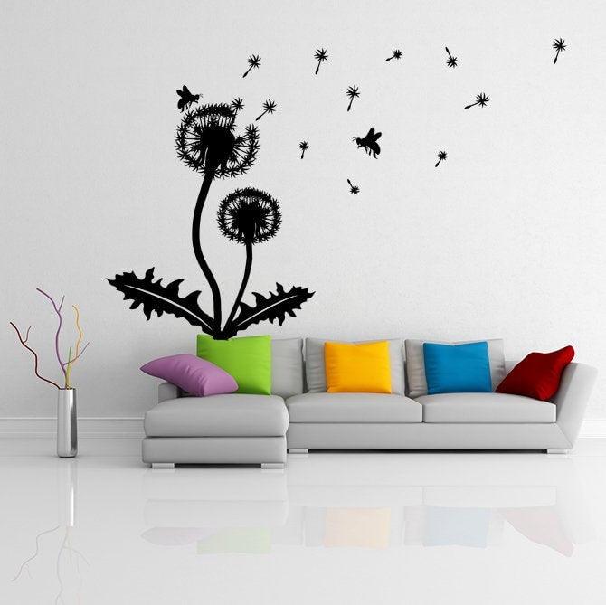 Dandelion Wall Decor Decal - Large Flower Vinyl Art Sticker For Bedroom Living Room Bathroom - Decords