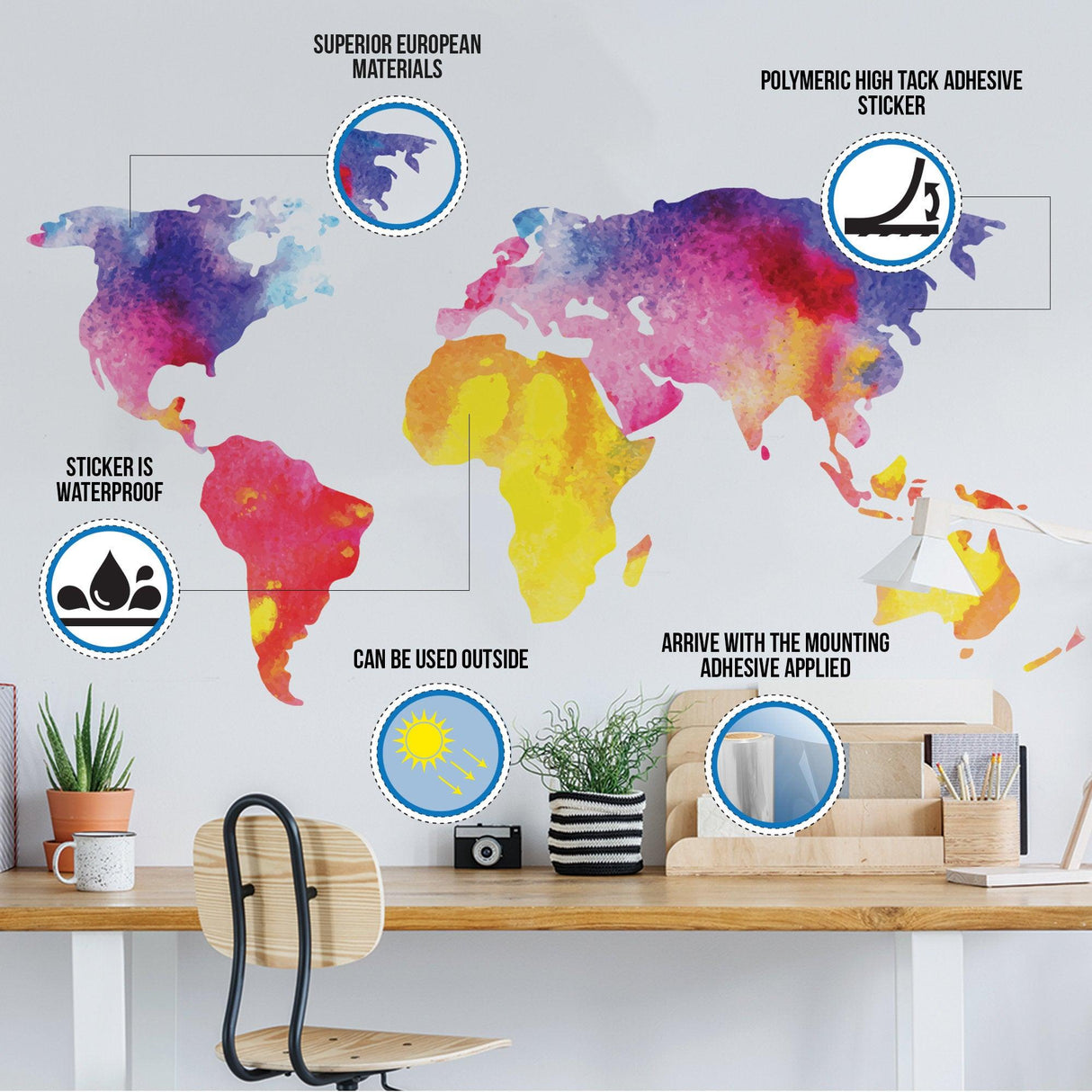 World Map Wall Decal - Large Vinyl Sticker Of The Giant Travel Globe For Bedroom Living Room Decor - Decords