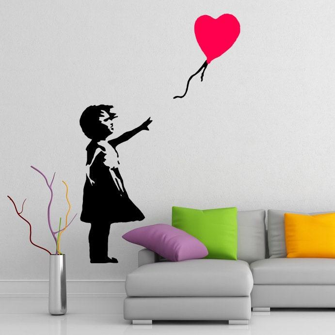 Banksy Girl With The Red Balloon Wall Decal - Bansky Street Art Graffiti Air Ballon Vinyl Sticker For Wall - Decords