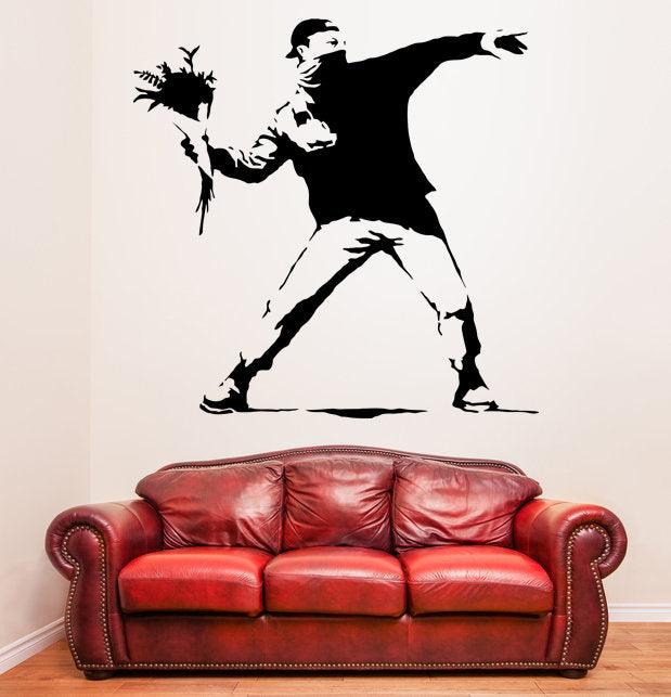 Banksy Flower Thrower Wall Decal - Street Art Graffiti Vinyl Decor Sticker - Decords