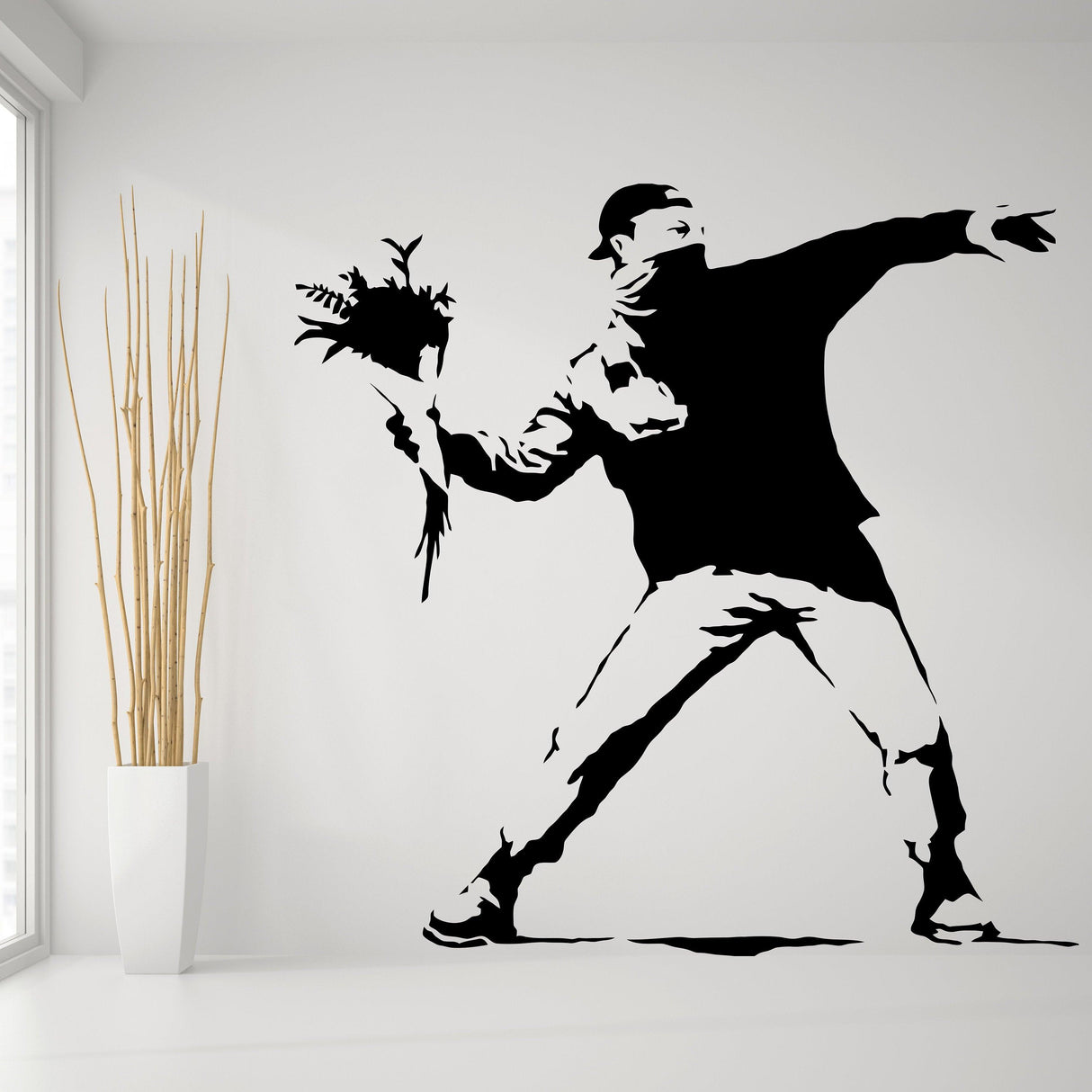 Banksy Flower Thrower Wall Decal - Street Art Graffiti Vinyl Decor Sticker - Decords