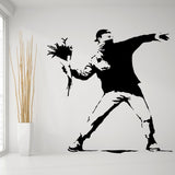 Banksy Flower Thrower Wall Decal - Street Art Graffiti Vinyl Decor Sticker - Decords