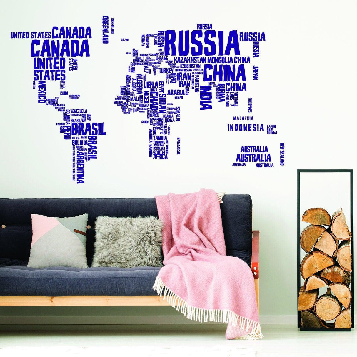 World Map Wall Decal - Large Vinyl Sticker Of The Giant Travel Globe For Bedroom Living Room Decor - Decords