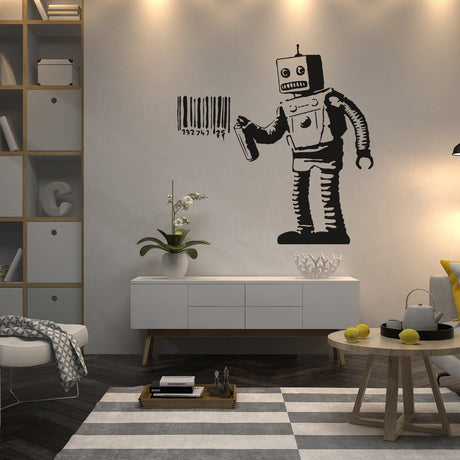 Banksy Barcode Robot Wall Vinyl Sticker - Street Art Graffiti Machine Decal - Decords