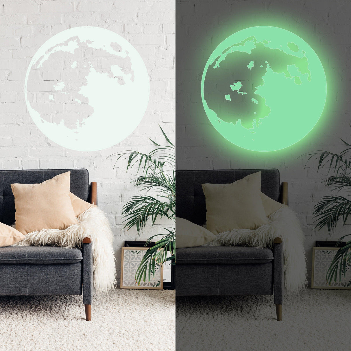 Glow In The Dark Moon Wall Sticker - Glowing Ceiling Decal For Kid Room Bedroom The Light Decor - Decords