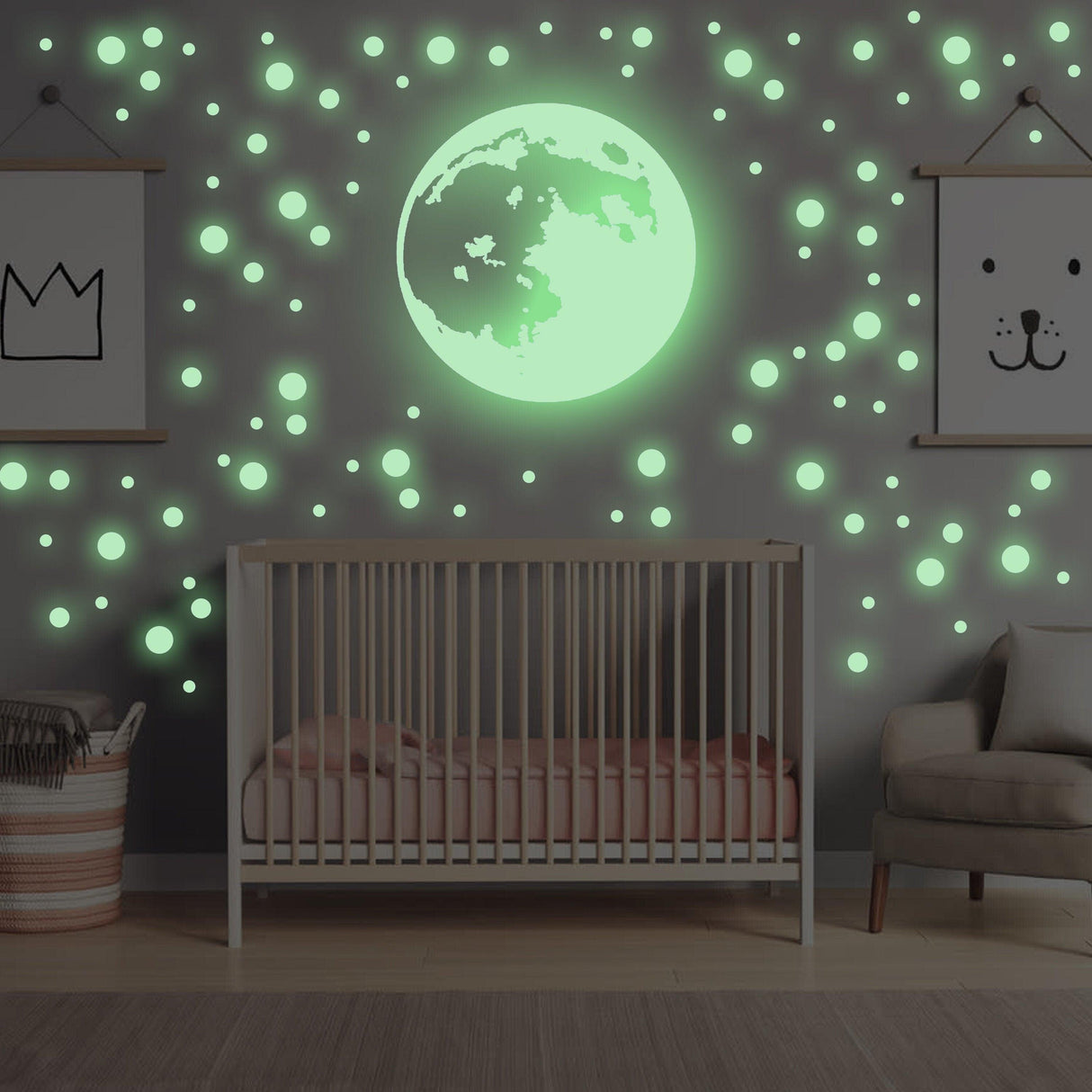 Glow In The Dark Moon Stars Wall Sticker - Glowing Ceiling Decal For Kid Room Bedroom The Light Decor - Decords