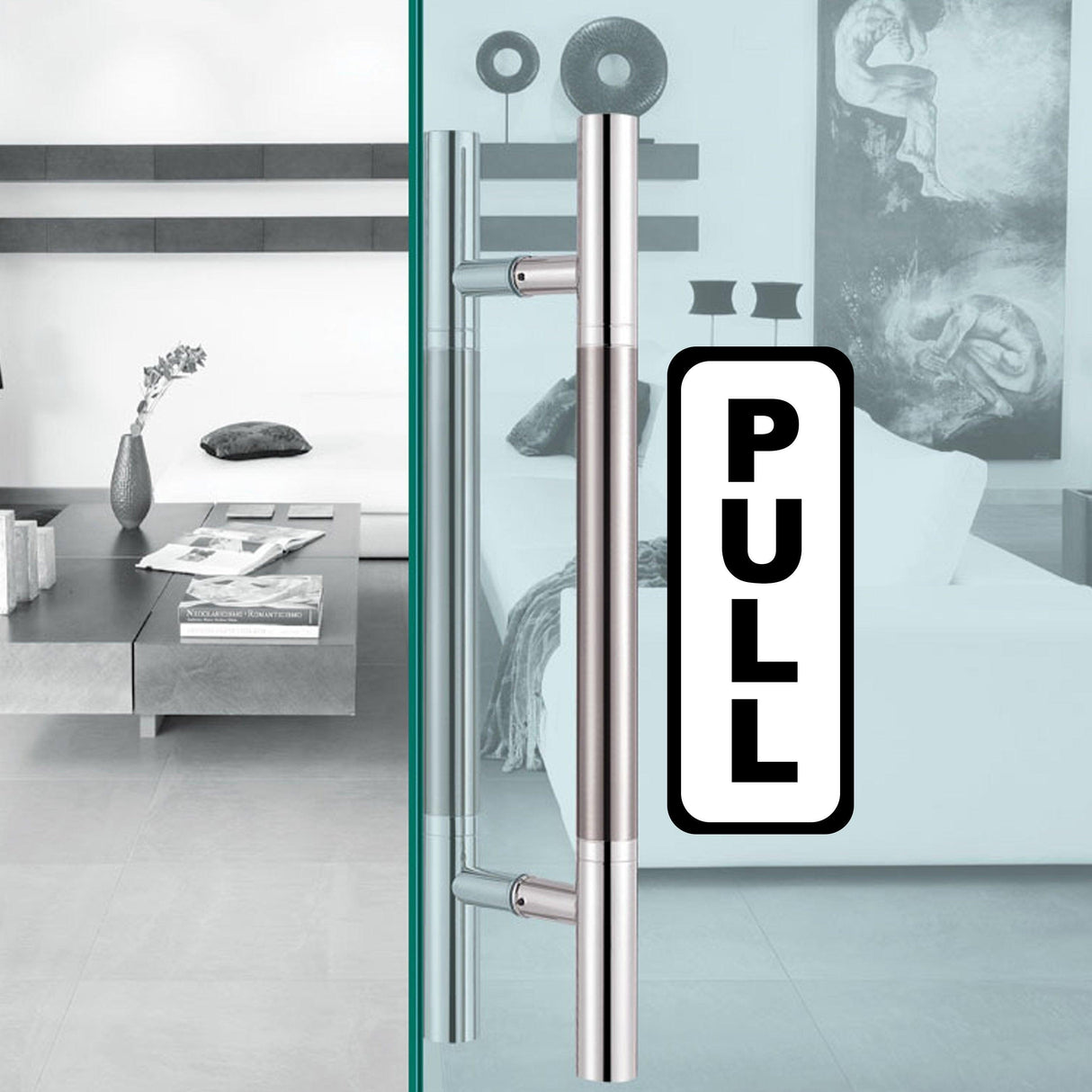 4x Push Pull Door Vertical Sticker Sign For To Open And Close - Waterproof Store Glass Vinyl Decal - Decords