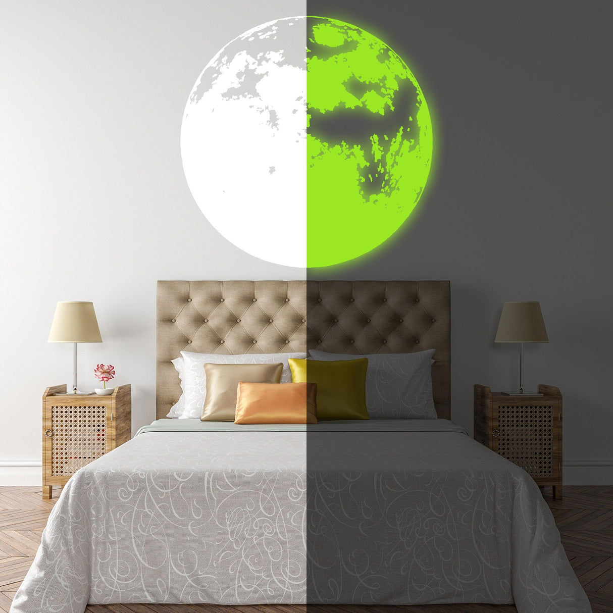 Glow In The Dark Moon Wall Sticker - Glowing Ceiling Decal For Kid Room Bedroom The Light Decor - Decords