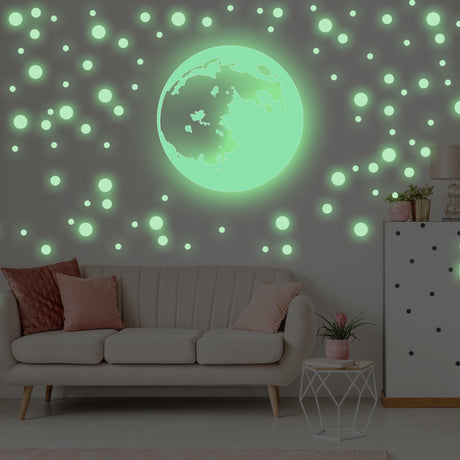 Glow In The Dark Moon Stars Wall Sticker - Glowing Ceiling Decal For Kid Room Bedroom The Light Decor - Decords